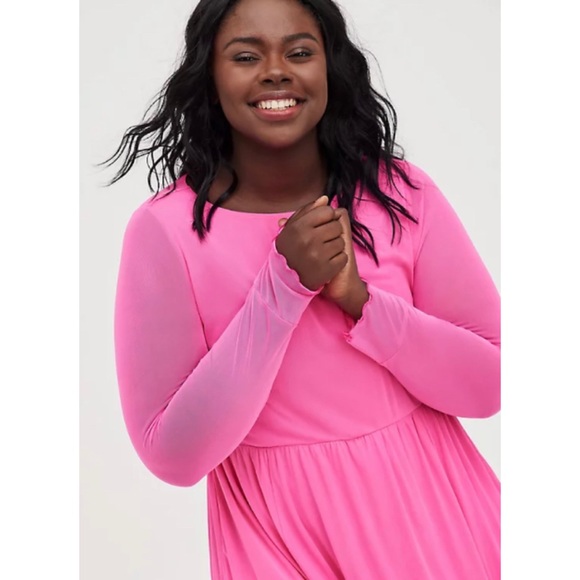 🆕 Pink Mesh Ruffle Tiered Mini Dress 1 1X 14 16 NWT Torrid New! - Picture 2 of 6